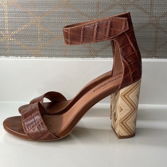 Jeffrey Campbell brown leather wood block heel sandals with ankle strap size 7.5 - Picture 3 of 9